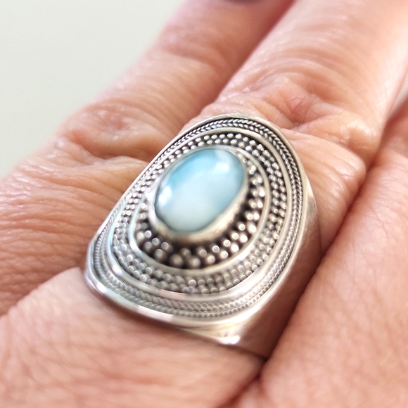 NEW Genuine Sterling Silver & Larimar Shield Ring - Picture 4 of 7